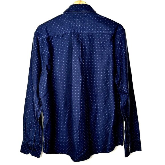 John Lennon Mens Shirt Casual Button Up Spotted Paisley Flip Cuff Blue Size L - Picture 2 of 15